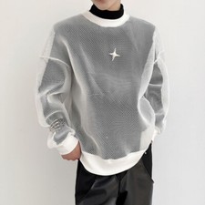 Men Casual Hollow Out Sheer Top Sexy Mesh Shirt Pullover Blouse Loose Club Party
