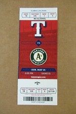 TEXAS RANGERS VS ATHLETICS 5/14/2017 FULL TICKET ~ PLOUFFE/ROSALES/JOYCE HRs
