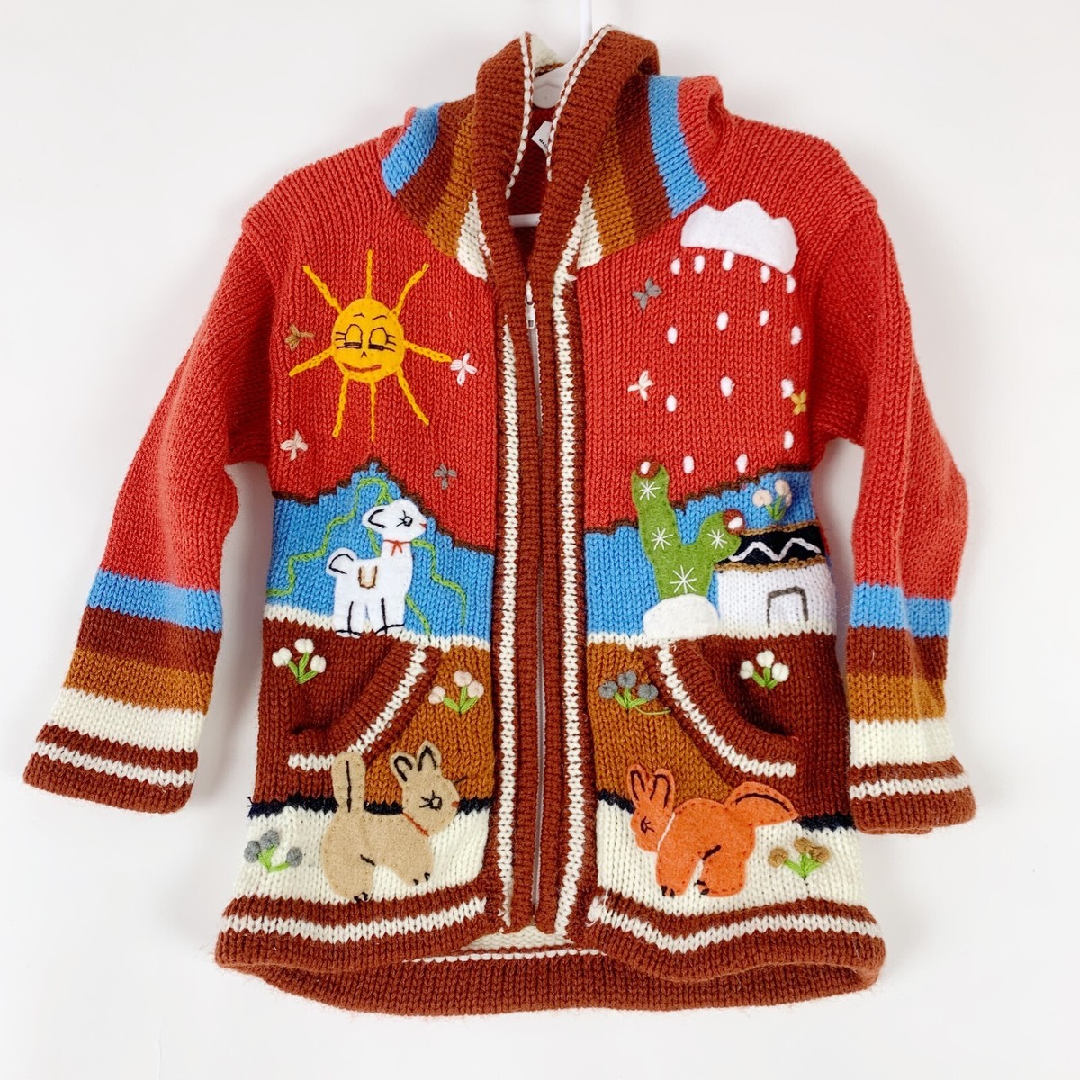 yu-ko　HermanLong Hoodie Cardigan Elmer Crochet Cardigan Brown