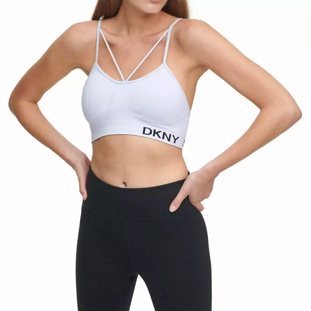 DKNY Women's Sport Strappy Low Impact Sports Bra Top sky blue Size XS MSRP  $39