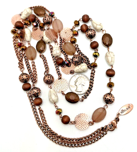 BOCAR Station Necklace Layered Crystal Beaded Double Strand Boho Statement 36" - Picture 10 of 10