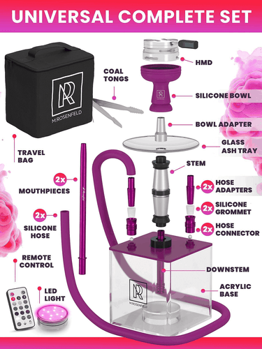 Purple Hookah 2 Hose Hookah Set YADO Square Hookah To Go with Charcoal Holder - Picture 2 of 9