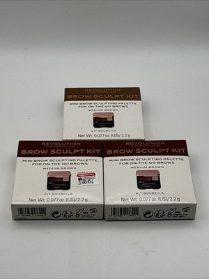 3 pack Makeup Revolution Mini Brow Sculpt Kit - Medium Brown 2.2g