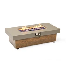48" Iron Fire Pit Table - Wood Grain Design Outdoor Patio Heater with Cover