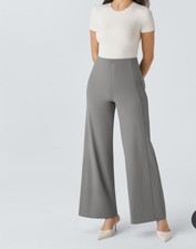 Halara Flex  High Waisted Pocket Wide Leg Crepe Work Pants Size Large Storm Gray