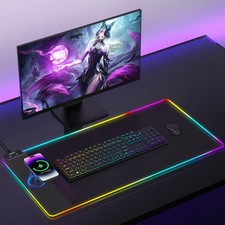 Mouse Pad with Wireless Charging, 31.5" x 15.75" Large Desk Mat RGB Gaming Mo...