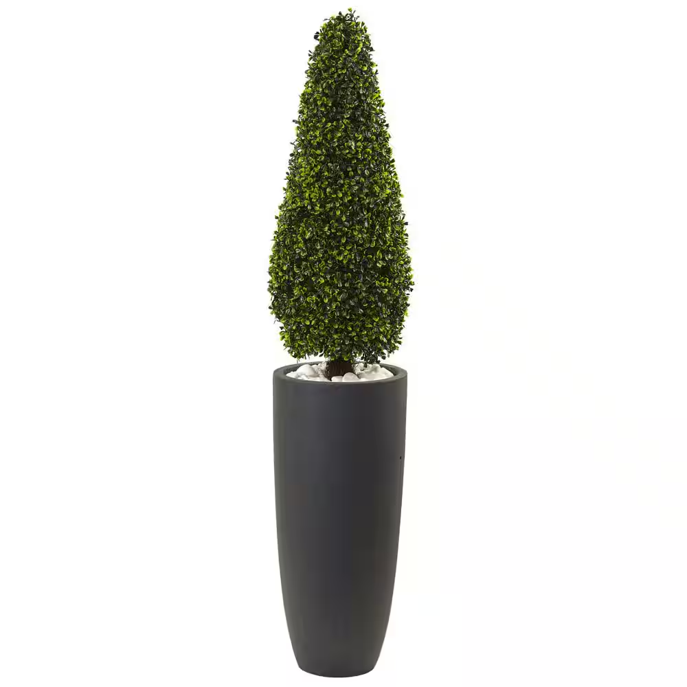 50 In. Artificial Boxwood Topiary with Gray Cylindrical Planter UV Resistant (In