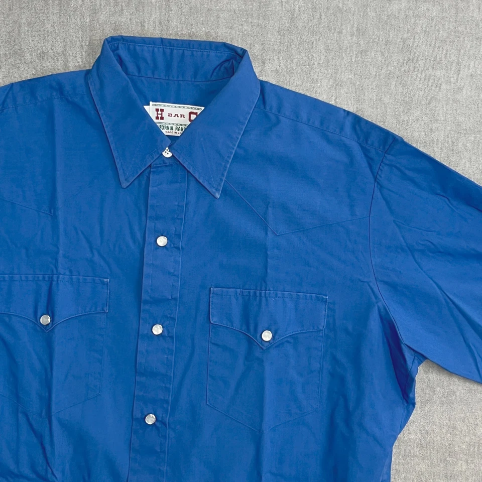 Camisa H Bar C Para Hombres 16/33 (Grande) Azul Perla Occidental A Presión Rodeo Rancho Vaquero Foto 2 de 4