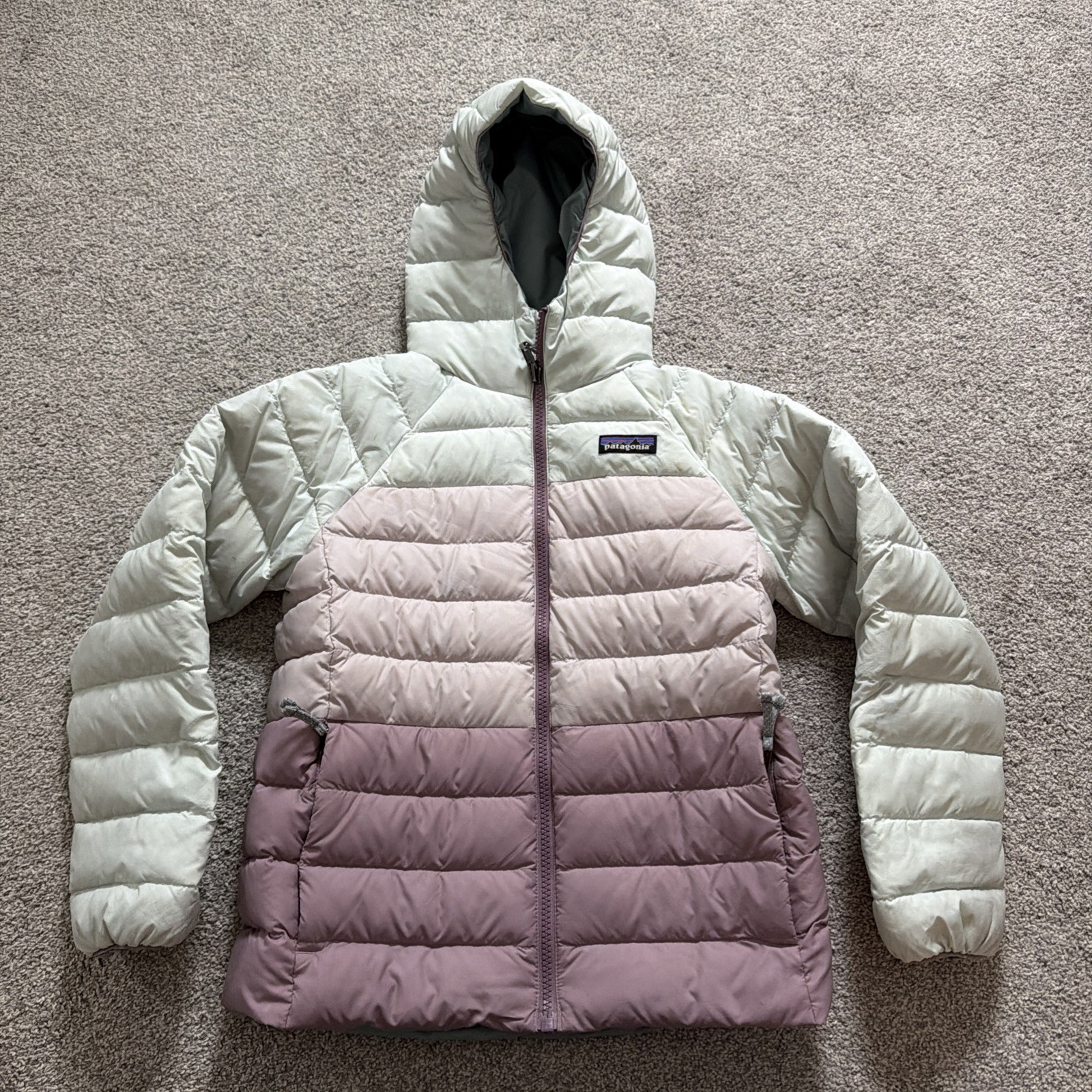 Patagonia Reversible Down Sweater Hoody Style 68640 Jacket Coat Girls Small 7/8