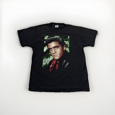 Vintage Y2K Young Elvis Presley Big Face Head Graphic Print T Shirt Large USA