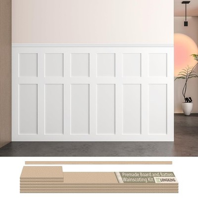 Board and Batten Wainscoting Kit MDF Paintable Premade Accent Wall Paneling