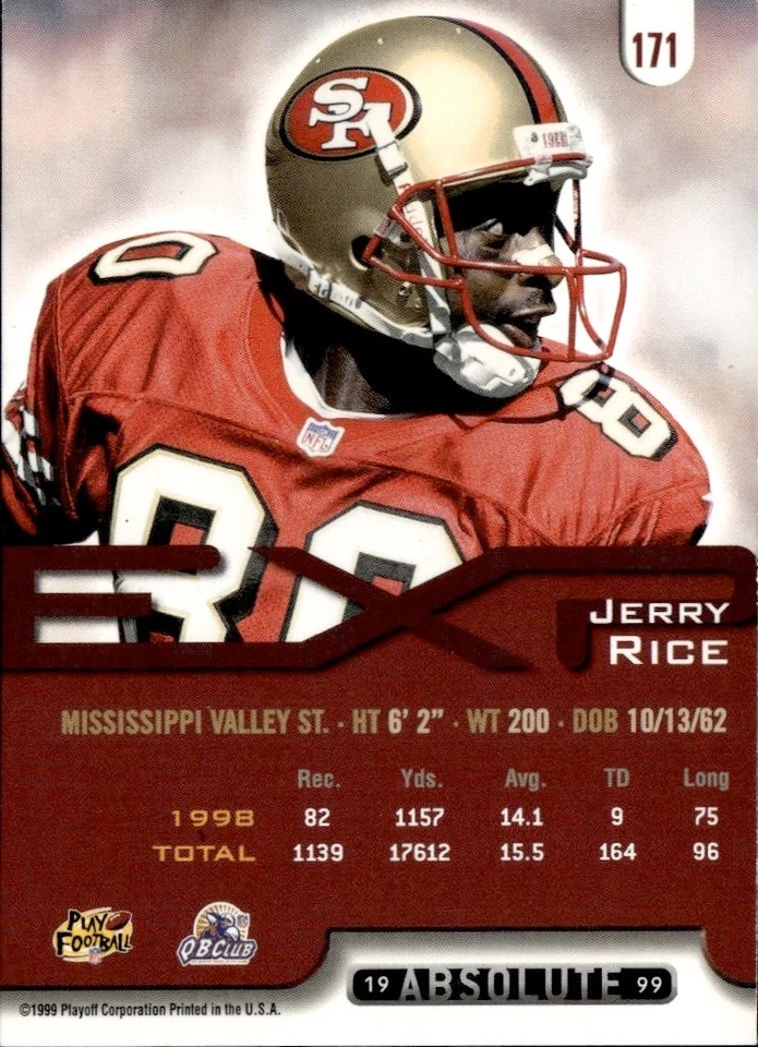 1999 Playoff Absolute EXP - Jerry Rice #171 BUY 3 GET 1 FREE  - Image 2 of 2