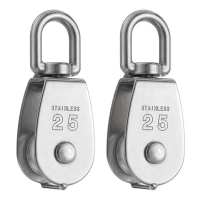 2pcs M25 Single Pulley Block 304 Stainless Steel Wire Rope Hanging Loading 330LB