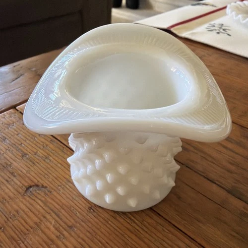 Vintage Fenton Hobnail White Milk Glass Top Hat Toothpick Holder