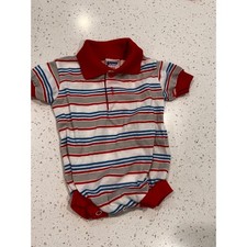 Vintage80'sStone Apparel Baby Striped Romper Red Blue Grey 3 Months Made in USA
