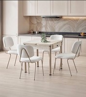 Esszimmer-Set Esstisch 4X Stuhle Beige Holz Komfortabel Modern