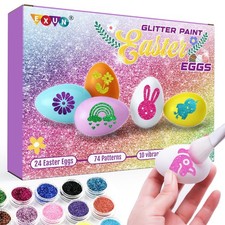 Easter Egg Painting Kit, Arts and Crafts Set with Glitter and Stickers, 24 Eg...