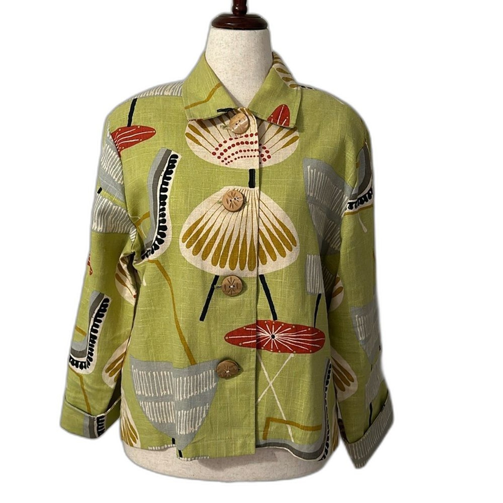 Giacca multi cotone verde dipinto pony vintage finto colletto novità stampa XL