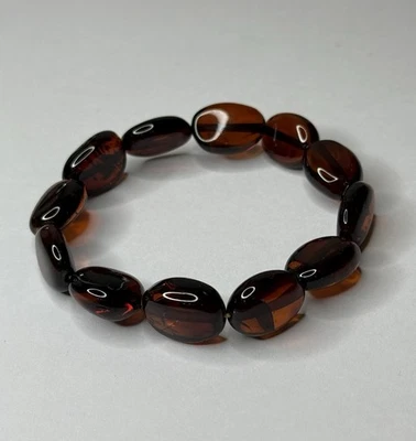 Genuine Natural Baltic Amber Stone Bracelet.Dark Cognac Amber Stone Bracelet. - Image 1 of 4