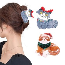 Christmas Hair Claw Clips for Women, Christmas Cat Hair Clips Cute Pattern A