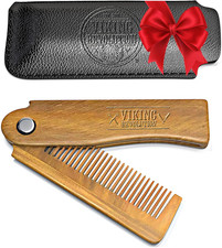 Folding Beard Comb W/Carrying Pouch for Men - All Natural Wooden Beard Comb W/Gi
