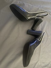CHAPS Black White Slingback Block Heel Heels Contrast Trim Buckle for Women