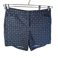 Lands End Mid Rise Shorts Womens 18 Navy White Floral Geometric Preppy Summer