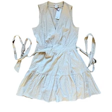 Christian Lacroix Tiered Wrap Mini Dress Size M Linen Blend Black Pockets V Neck