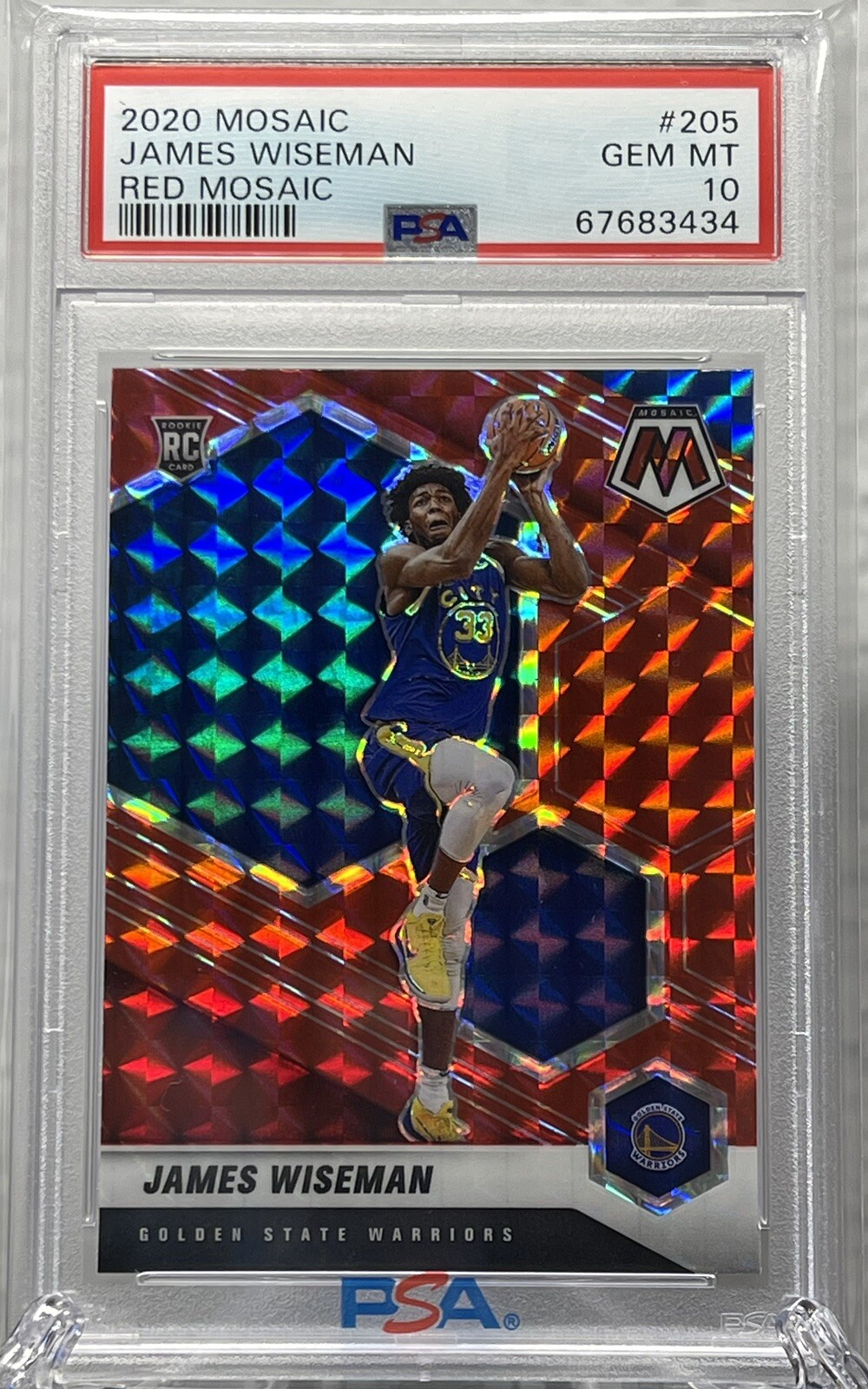 *low POP 21 - PSA 10* 2020-21 Panini Mosaic #205 James Wiseman Red Mosaic Prizm
