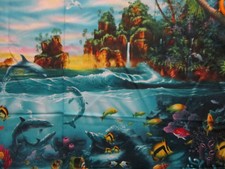 OCEAN LIFE DOLPHINS TROPICAL FISH REEF WATER COTTON FABRIC PANEL
