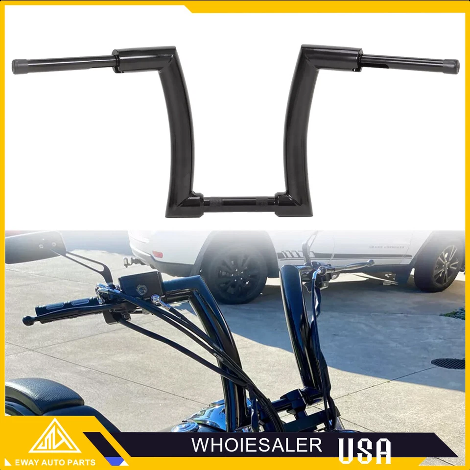 Manillar negro 14" Rise 2"" Ape Hanger ADN para Harley Touring Softail Sportster Foto 2 de 4