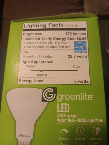 2 Green Lite 8W = 65W LED BR30 Dimmable Bulbs - Picture 2 of 3