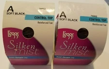 Women Leggs Silken Mist Control Top Reinforced Toe A Soft Black 76002 Lot of 2