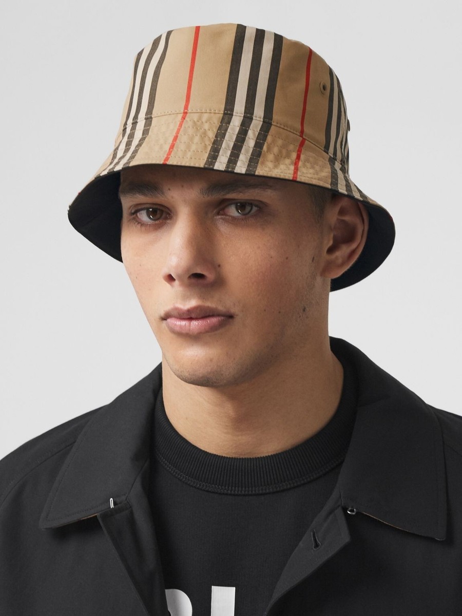 Burberry Reversible Icon Stripe Cotton Bucket Hat Brown s-l400.jpg main image 3