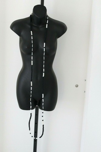 Monies style NWOT black leather & white pearl long hand made necklace 39" long - Picture 8 of 12