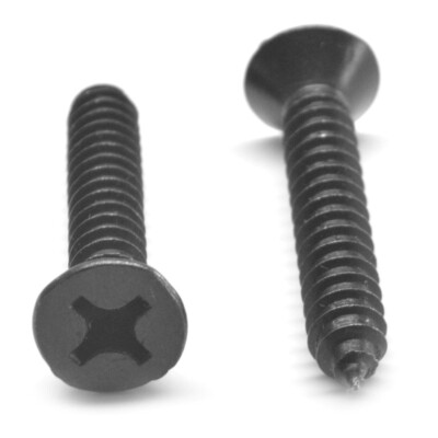 #10-12 x 5/8 Sheet Metal Screw Phillips Flat Head Type A Steel Black Zinc Plated
