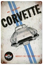 Vintage Style Metal Sign Corvette 1958 Americas Only True Sports Car 12x18 .