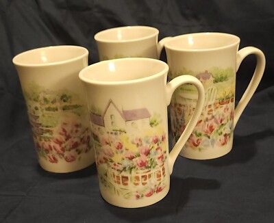 Studio Nova (Set of 4) 10 oz  Mugs Cups Garden View & Garden Trellis - MINT 