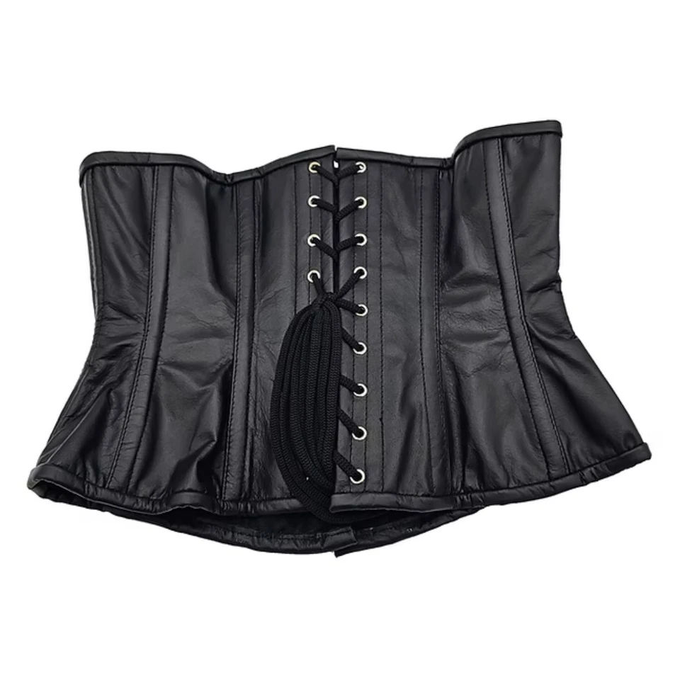 Sexy corsé ajustable ceñido en la cintura de cuero real con cremallera frontal pequeño/mediano Foto 4 de 4