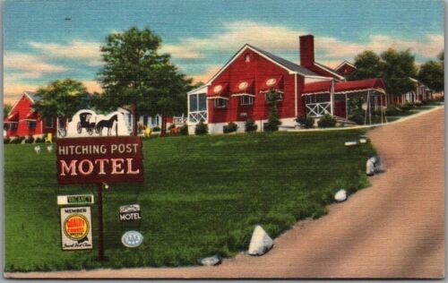 Roanoke, Virginia Postcard HITCHING POST MOTEL Highway 11 Roadside Linen 1953 - Zdjęcie 1 z 2