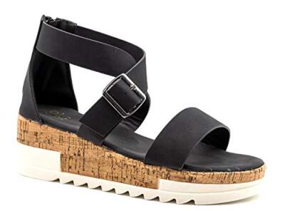 Women's Treaded Chunky Cork Ankle Strap Zipped Flatform Platform