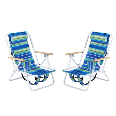 Portable Backpack Foldable Camping Chair with Cup Holder and Wooden Armrests