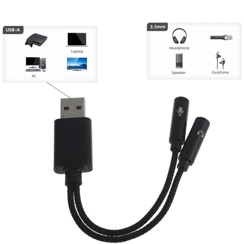 USB-A to 3.5mm Microphone Headset Sound Card Male to 2 Female Adapter - Afbeelding 4 van 9