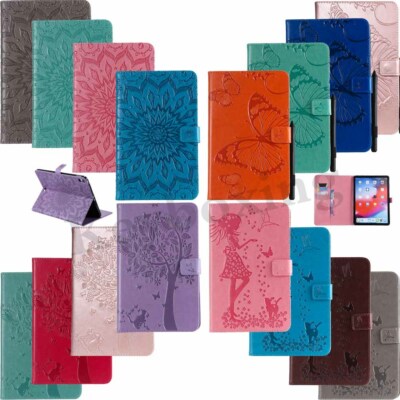 Embossed Smart Flip Leather Stand Case Cover For iPad 5th 6th Gen/Mini/Air/Pro