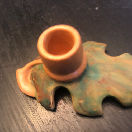 Weller Pottery Oak Leaf Green And Brown Candle Holder - Picture 2 of 5
