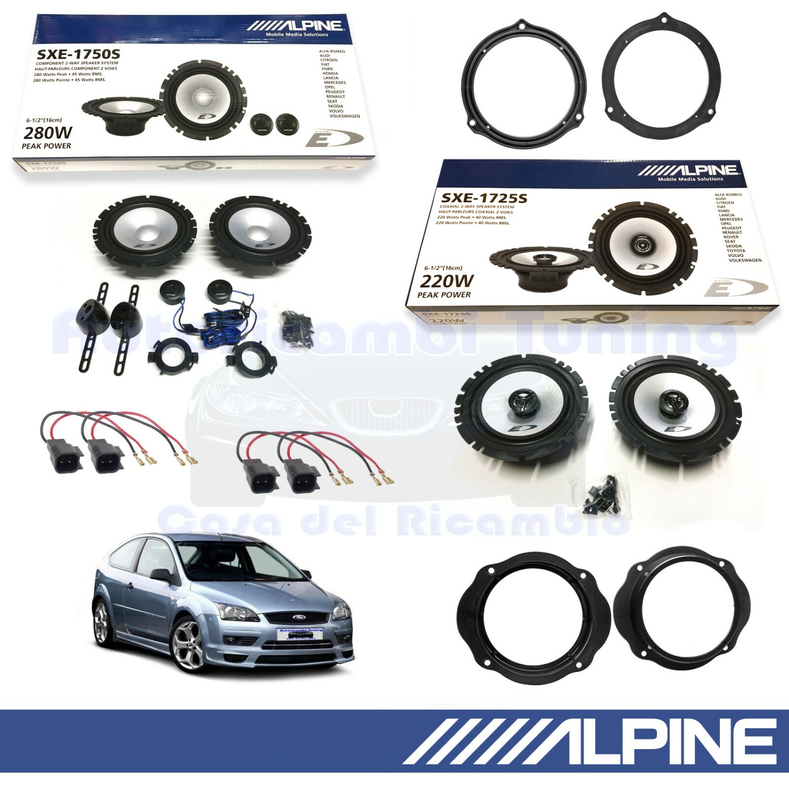 ALPINE SXE1750S SXE1725S Casse Altoparlanti Ant+Post per FORD FOCUS II 2004>2010