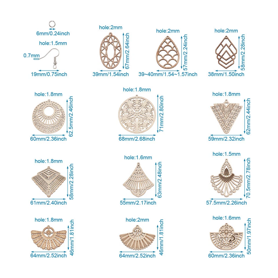 1 conjunto de pingentes grandes antigos brancos de madeira natural cortados a laser achados - Imagem 3 de 4