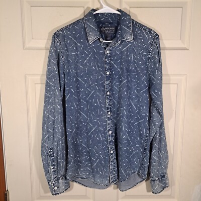American Rag Button Up Shirt Size Small Blue White Confetti Print Denim Fun 90's