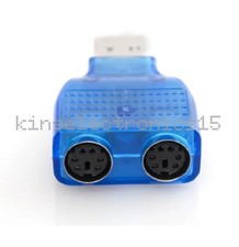 1x For PS/2 Mouse Keyboard USB To Dual 2 PS2 PS/2 Converter Adapter Blue
