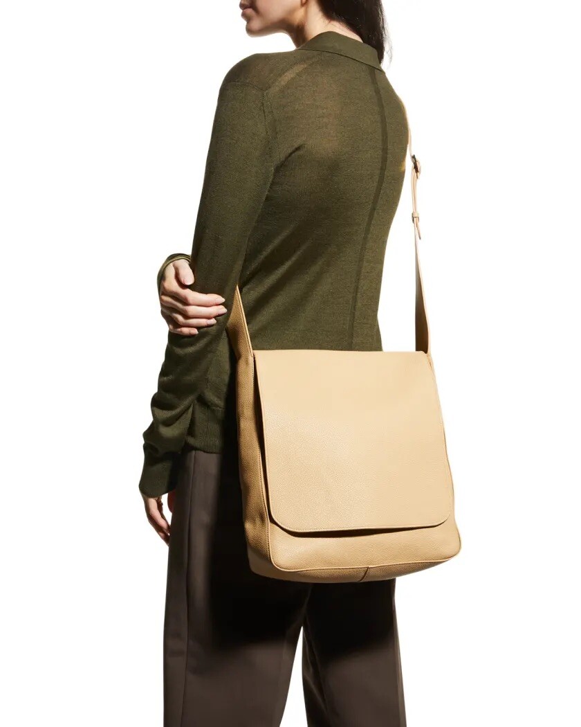 THE ROW Avery Flap Messenger Bag in Calf Leather Beige $2600